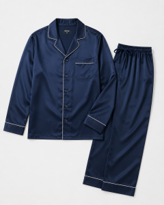 Navy Satin Pajama Set
