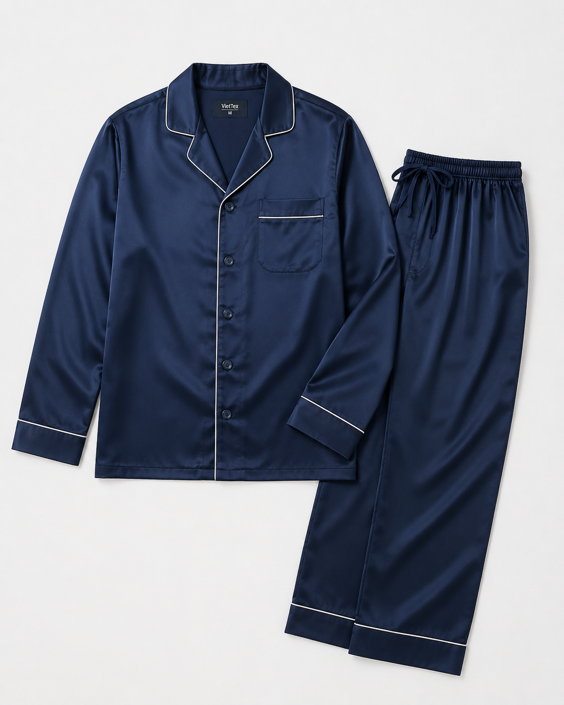 Navy Satin Pajama Set