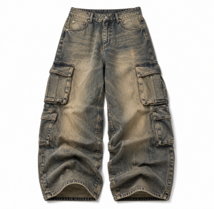 Vintage Wash Cargo Denim Jeans