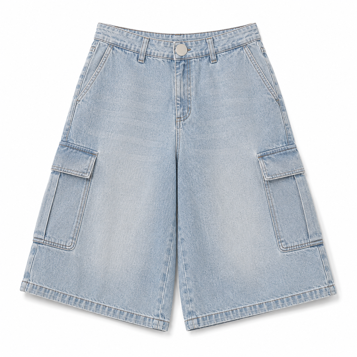 Vintage Wash Denim Cargo Shorts